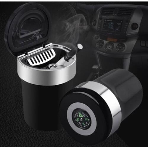 Easy Clean Up Detachable Car Ashtray with Lid Compass LED Light and Removable Lighter for Most Car Cup Holder Automotive