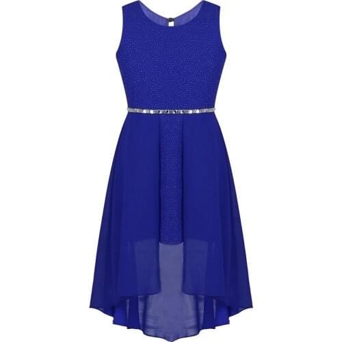 Summer Kids Girls Sleeveless Sparkly Rhinestone High-low Hem Chiffon Dress Flower Girl Dresses For Wedding Birthday Dance Party