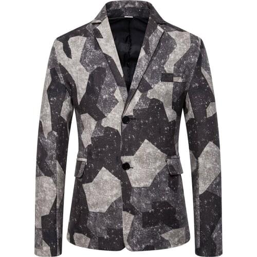 Printed Mens Blazer Jacket Fashion Style Fashion Formal Dress Wedding Blazer Outfits Casual Long Sleeve Men Single Button Suit