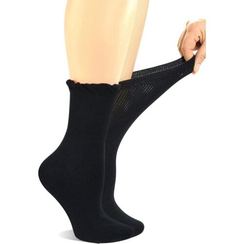 Yomandamor Womens Non-binding Lace Bamboo Crew Diabetic Dress Socks with Seamless Toe,4 Pairs