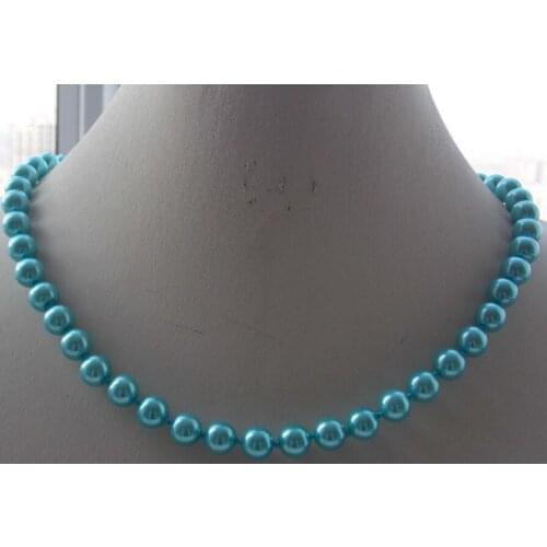 Free shipping AAA 8mm Sky Blue South Sea Shell Pearl Round Beads Necklace 18