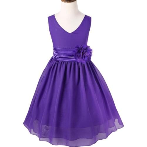 Flower Princess Girls Dress Ceremony Flower Sash Organza Chiffon Bridesmaid Dress Wedding Dress Girl Evening Party Elegant Dress