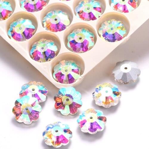 All Sizes Flower Shape Crystal AB Glass Sew On Rhinestones Pointback Sew-On Crystal For Wedding Decoration F0095