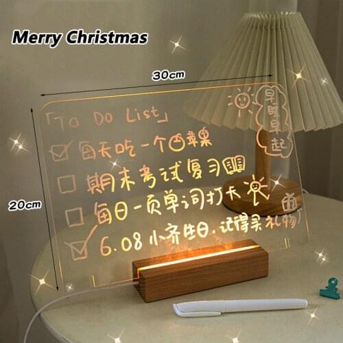 Transparent Acrylic Desktop Note Board 2022 Xmas Ornaments USB Lamp Memo Notepad With Holder Creative Desktop Decoratioin