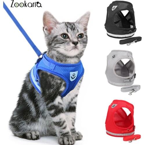 Adjustable Cat Dog Harness Vest Walking Lead Leash For Puppy Dogs Collar Mesh Harness For Small Medium Dog Cat Pet