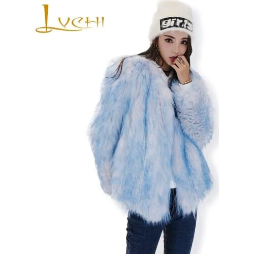 LVCHI Winter 2019 Long Sleeve Real Fox Fur Coats V-Neck Slim Real Natural Fox Fur Coat Womens Long Causal Loss Causal Fox Coats