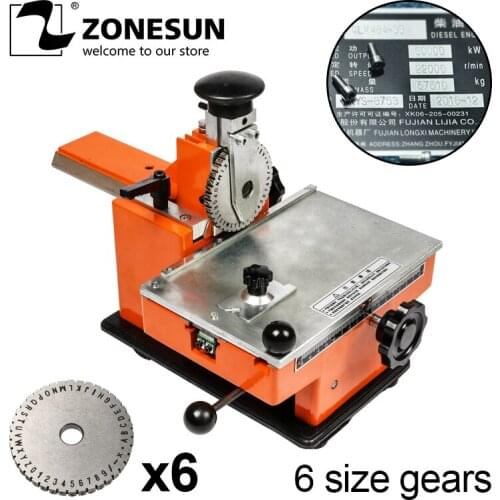 ZONESUN Embossing Machine With 6 Gear Metal Sheet Embosser Manual Steel Aluminum Alloy Name Plate Stamping Label Engrave Tool