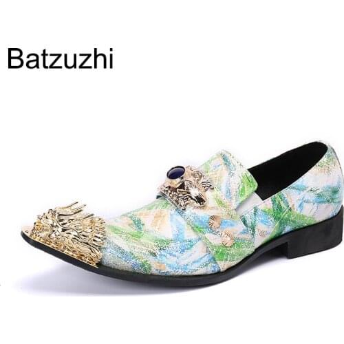 Batzuzhi Mens Shoes Luxury New Design Pointed Iron Toe Leather Dress Shoes Men for Mens Party and Wedding Zapatos Hombre,6-12