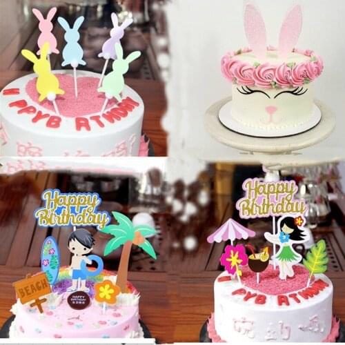 5pcs Cute Happy Easter Rabbit Cake Toppers Cake Decorating Supplies for Easter Birthday Party Favors/Baby birthday decoration