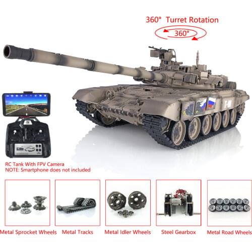Outdoor Gifts Heng Long 1/16 7.0 FPV Customized Russia T90 RC Tank 3938 360° Turret Wheels TH17873-SMT4