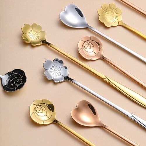 Japanese Creative Rose Flower Type Stirring Spoon Ice Spoon Tableware Set Gilded Flower Coffee Heart-shaped Spoon Mini Spoon