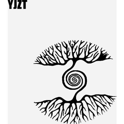 YJZT 15.8CM*15.9CM Car Sticker Vinyl Decal Tree Creative Mirror Design Black/Silver C23-0866