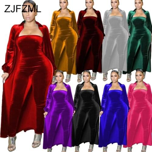 Green Velour Tracksuit Women 2 Piece Matching Sets Strapless Bodycon One Piece Jumpsuit+long Sleeve Cardigan Plus Size Warm Suit