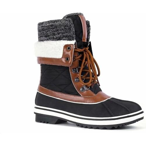 Maxmuxun Winter Snow Boots Women Multi color Stitching Lace Lamb Boots Warm Waterproof Non Slip Shoes