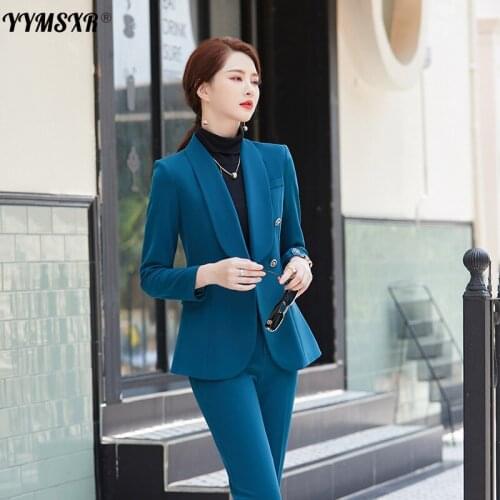 Large Size Suit Business Wear Office Womens 2021 Autumn and Winter Fashion Slim Long-sleeved Ladies Jacket High-waist Trousers