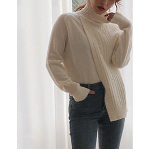 YAMDI vintage sweaters women hollow out solid white orange pullovers high waist jumpers warm knitted sweater autumn winter 2019