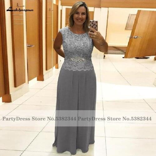 Lakshmigown Plus size Silver A-Line Chiffon Long Mother of the Bridal Dresses Elegant Women Evening Dresses For Weddings