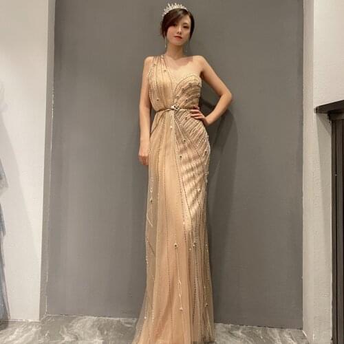 Rhinestone celebrity Beaded wedding evening dress 2021 New style cocktail party Formal Womens dress Luxury tulle