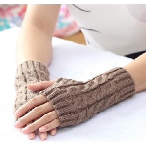 Unisex Gloves Winter Thick Warm Knitted Stretch Fingerless Half Finger Flat Long Gloves Soft Warm Wool Arm Mittens