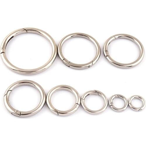 10-50mm Silver Metal Push Trigger Spring O-Ring Round Snap Hooks Buckles Making Purses Handbag webbing Leather Craft Accessories