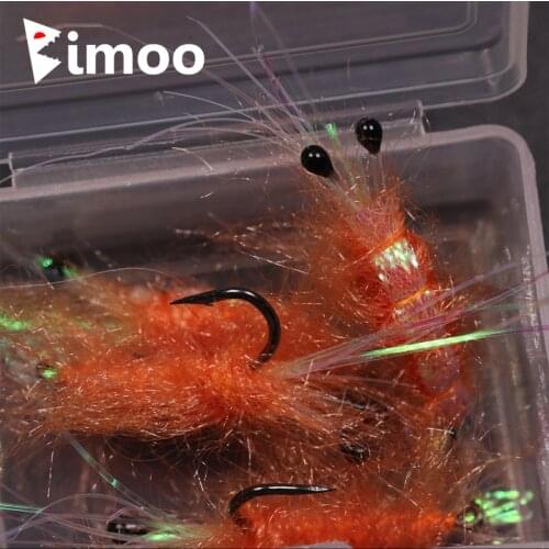 4PCS #6 Orange Color Shrimp Fly Fishing Artificial Shrimps Prawn Bait Lures
