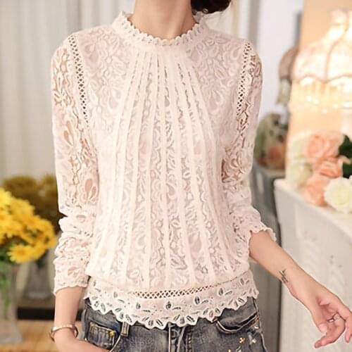 40#Womens Tops Blouses Lace Hollow Out Long Sleeve Sexy Turtleneck Drawstring Ruched Tops Casual Spring Elegant Shirts топ