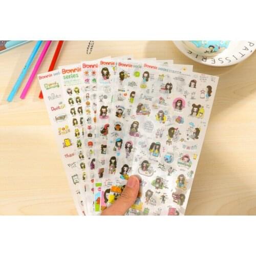 6pcs Cute Long hair girl pvc Transparent Organizer Calendar Diary Book Planner Scrapbook Decoration Diary Sticker papeleria
