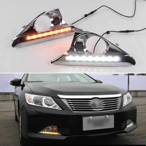 Car LED DRL Daylights For Toyota Camry 2012 2013 2014 Yellow Turn Function Daytime Running Light 12v Foglamp