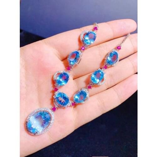 Pure Natural Swiss Blue Topaz Pendant Clavicle Necklace Classic Blue 925 Sterling Silver Support Topaz Detection Luxury Jewelry