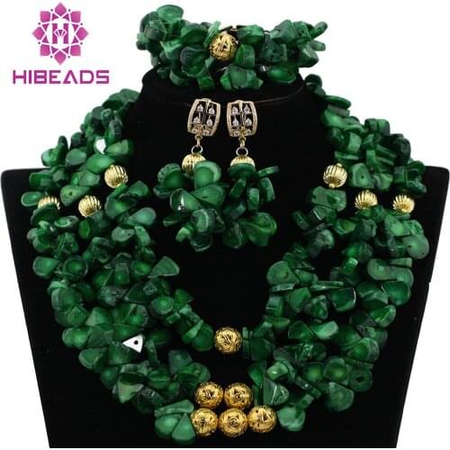 Marvelous Nigerian Coral Beads Bridal Jewelry Set African Green Beads Coral Wedding Necklace Set New Free Ship CNR412