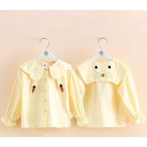 Childrens Long Sleeve Blouses 2021 Spring Autumn Girls Cartoon Cotton Shirts Baby Cute Big Lapel Shirt for Girl Kids Clothing