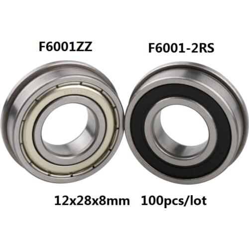 100pcs F6001ZZ F6001 ZZ F6001Z F6001-ZZ 12x28x8mm Flange Deep Groove Ball Bearing 12*28*8mm