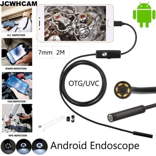 JCWHCAM 2M Cable Endoscope 7mm Mini USB Android Endoscope Camera Waterproof Car Inspection Snake Tube USB Endoskop Camera