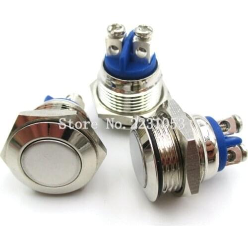 2PCS/LOT 16mm Start Horn Button Momentary Stainless Steel Metal Push Button Switch Reset switch Normally Open Switch P