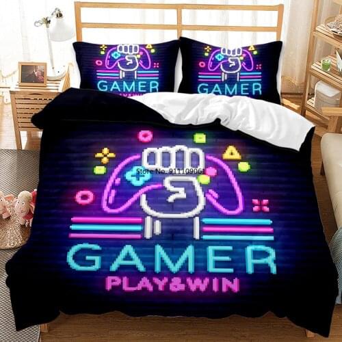 3D Games Comforter Cover Set Queen Size for Boys Child Bedroom Gamepad Bedding Set Gamer Console Novelty Action Buttons Decor