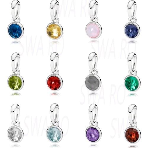 Fashion New 925 Silver January To December Water Drop Pendant With Multiple Color Stones Women DIY Jewelry Gifts
