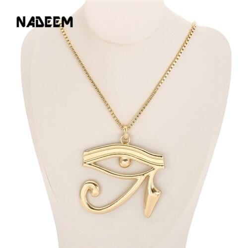 Hot Selling The Eye Of Horus Charm Pendant Necklace Gold Color Punk Design Long Chain Ancient Egyptian Pendant Necklace Jewelry