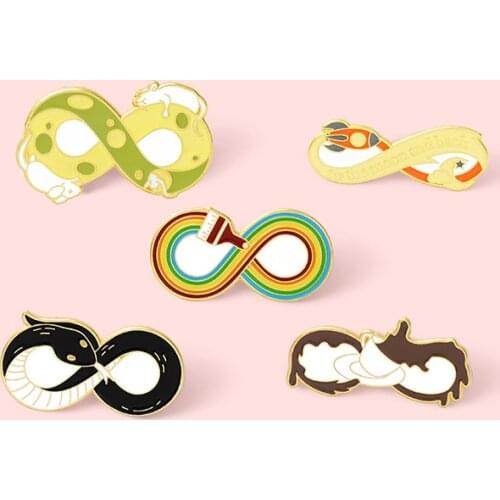 Fashion Mouse Cheese Badge Creative Cartoon Number 8 Coffee Rainbow Snake Metal Enamel Brooch Cute Lapel Backpack Jewelry Gift