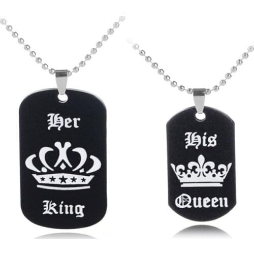 Trendy Couple Necklace Her King/ His Queen Crown Letter Pendant Lovers Necklace Best Gifts For Valentines Day Birthday Memorial