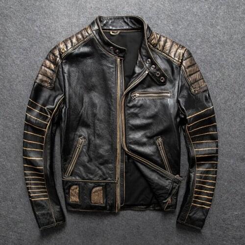 Vintage Motorcycle Jacket Men Leather Jacket 100% Cowhide Genuine Leather Jackets Mens Coat Moto Jacket 2020New