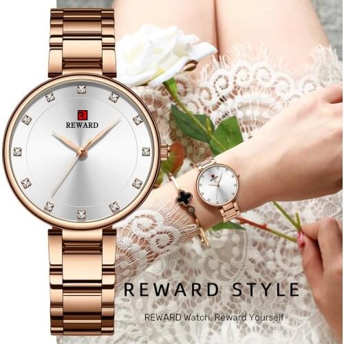 REWARD Women Watches Top Brand Luxury Stainless Steel Strap Rhinestone Crystal Quartz Analog Ladies Wrist Watch Gift for Girls