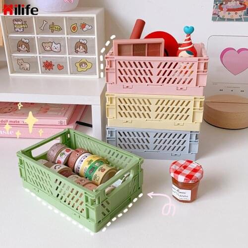 Desktop Home kitchen Storage Cosmetic Sundries Organizer Box Storage Bin Fruit Food Toys Storage Basket Stackable Folding Box