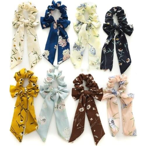 2021 New Flower Ribbon Hair Rope Ponytail Holder Fashion Hair Ring Floral Scrunchies Bowknot Streamers For Girl Accessories