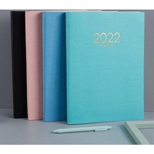 New 2022 B5 English Agenda A4 Thickened Daily Plan Notepad-B5 Black Thickened English Agenda 4 Colors Planner Reminder Timetable