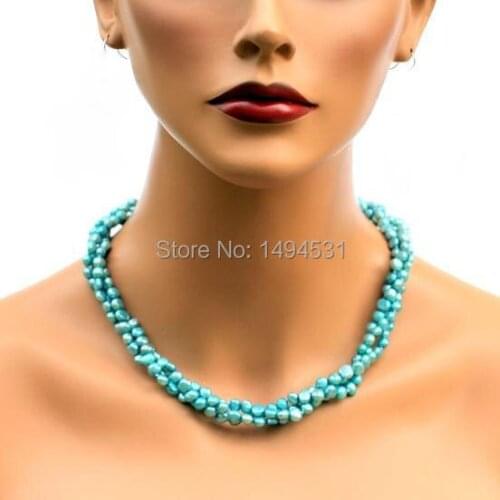 Wholesale Pearl Jewelry - 3 Strands Nice Blue Natural Freshwater Pearl Necklace Earrings Jewelry Set - Bridesmaids Brides Gift