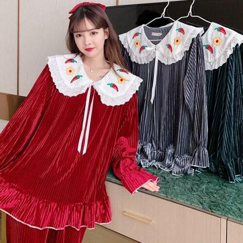 2021 Autumn Winter Plus Size Long Sleeve Thick Warm Gold Velvet Pajama Sets Women Sleepwear Pyjama Homewear Pijama Mujer Clothes