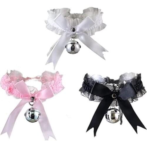 Women Adjustable Bowknot Bells Choker Cute Ribbon Bow Collar Cosplay Necklace Detachable Cosplay Party Entertainment Jewelry