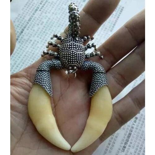 925 Sterling Silver mens punk Dog teeth Braces Spike scorpion Pendant Charm A5301
