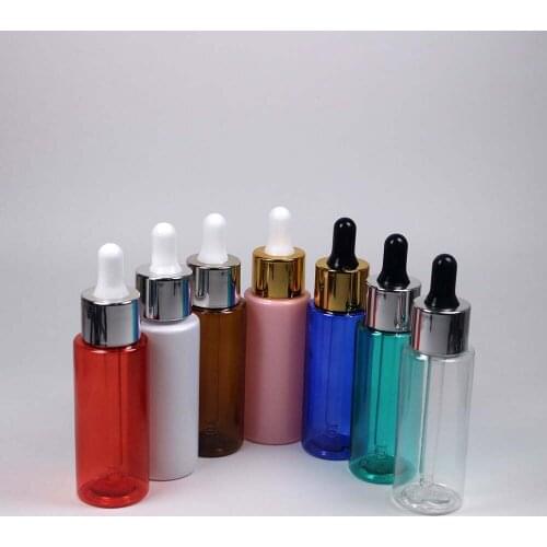 50ml multi-colored plastic flat should dropper bottle with silver/golden cap