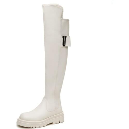 2021 New Winter Thigh High Boots Fashion Female Platform Shoes Sexy Ladies Black Brown White Round Toe Over The High Snow Boots